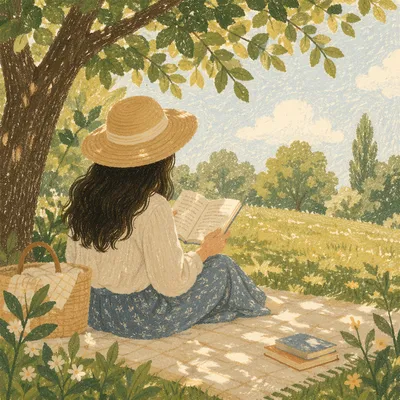 Peaceful Woman Reading Beneath Summer Tree