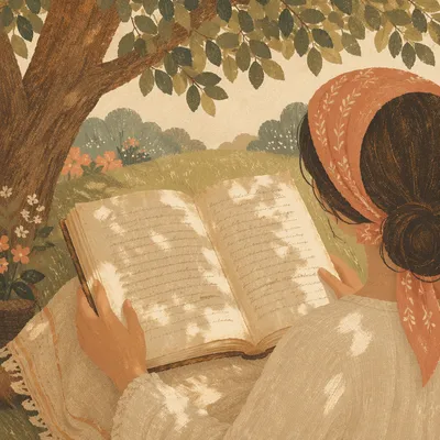 Woman Reading Vintage Book Under Tree