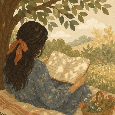 Quiet Summer Reading Beneath Tree Shade