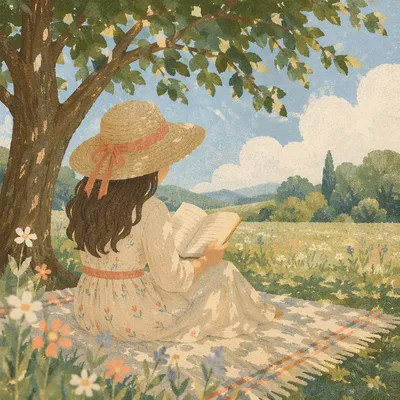 Peaceful Woman Reading Beneath Summer Tree