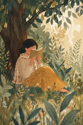 Woman Reading Under Summer Tree Shade