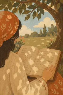 Woman Reading Vintage Book Under Summer Tree