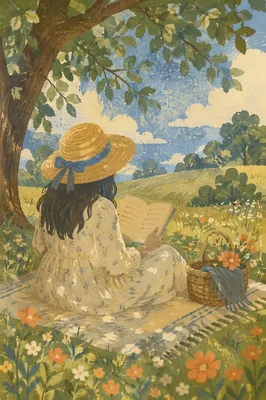 Peaceful Woman Reading Under Summer Tree