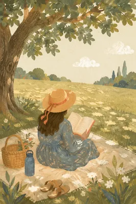Peaceful Woman Reading Beneath Summer Tree