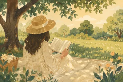 Peaceful Woman Reading Under Summer Tree