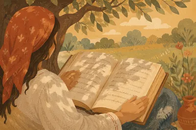 Woman Reading Vintage Book Under Tree