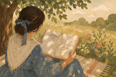 Quiet Summer Reading Beneath Shady Tree
