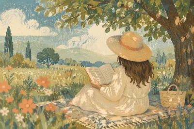 Peaceful Woman Reading Under Summer Tree