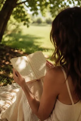 Woman Reading Under Summer Tree Shade