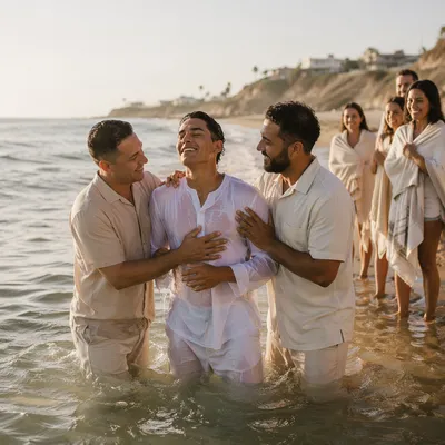 Young Man Baptism at Sunrise Beach