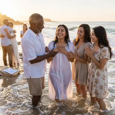 Young Woman Baptism at Sunrise Beach