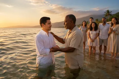Seaside Baptism Celebration at Golden Hour