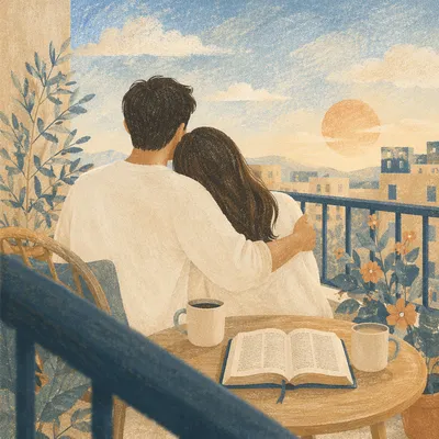 Couple Reading Bible on Balcony Morning