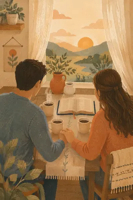 Couple Sharing Coffee and Open Bible