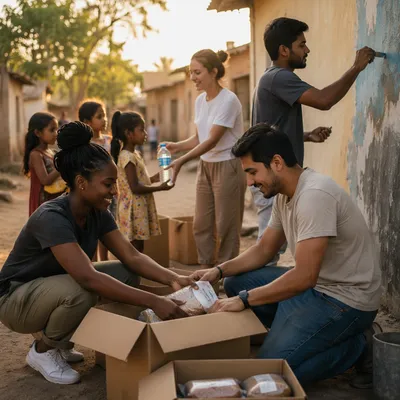 Young Volunteers Working in Village Lane