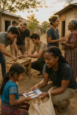 Young Volunteers Helping in Rural Village