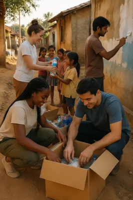 Young Adults Volunteering in Village Lane