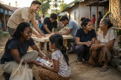 Young Volunteers Helping in Rural Village