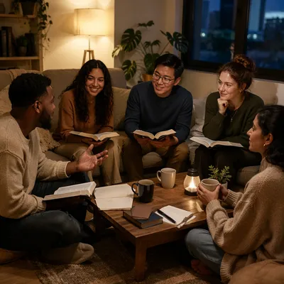 Young Adult Bible Study in Cozy Apartment