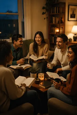 Young Adults Reading Together in Apartment