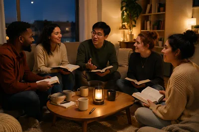 Young Adults in Cozy Apartment Bible Study