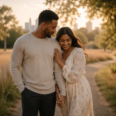 Young Couple Engagement Portrait at Sunset