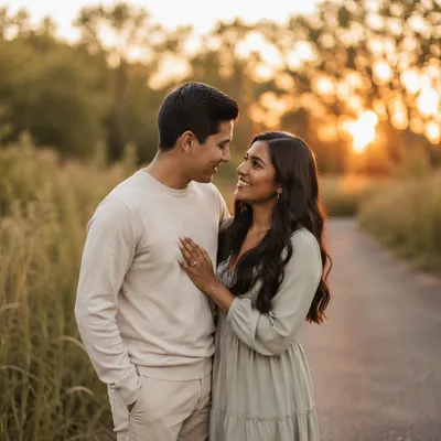 Young Couple Engagement Portrait at Sunset
