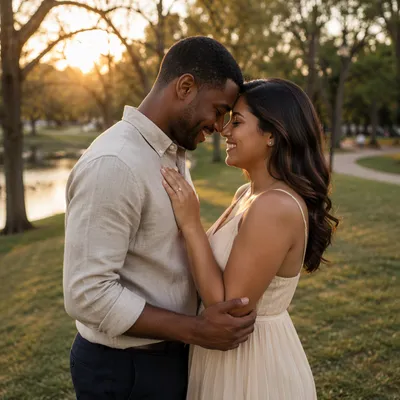 Young Couple Engagement Portrait at Sunset