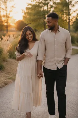Young Couple Holding Hands at Sunset