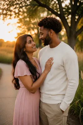 Young Couple Engagement Portrait at Sunset