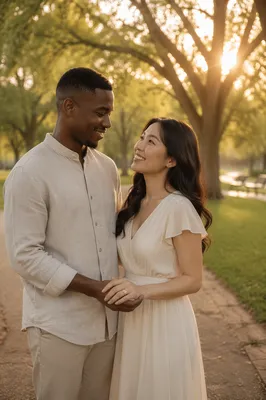 Young Couple Engagement Portrait in Park