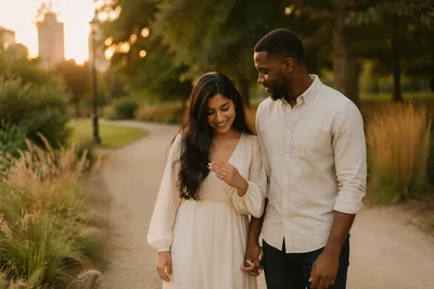 Young Couple Engagement Portrait at Sunset