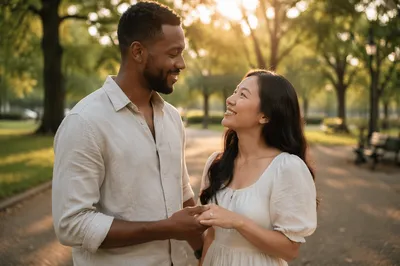 Young Couple Holding Hands in Park
