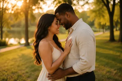 Young Couple Engagement Portrait at Sunset
