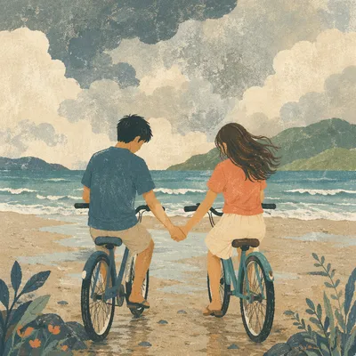 Young Couple Praying by the Ocean