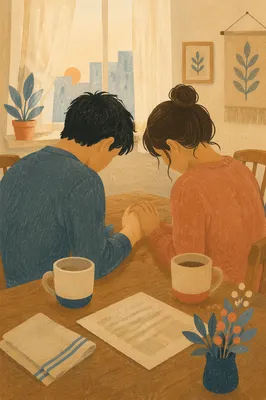 Young Couple Praying at Dawn Together
