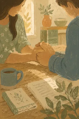 Young Couple Praying Hand in Hand