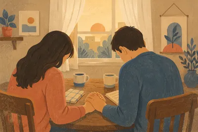 Young Couple Praying at Dawn Together