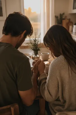 Young Couple Praying at Morning Table