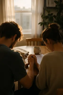 Young Couple Praying at Dawn Together