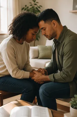 Young Couple Praying Together at Home