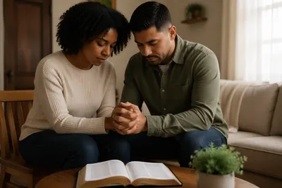Young Couple Praying Together at Home
