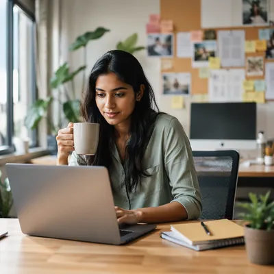 Young Entrepreneur Working in Bright Coworking Office