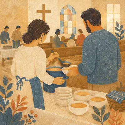 Young Married Couple Serving at Church