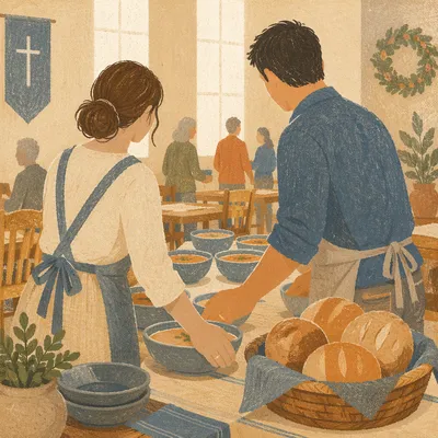 Young Married Couple Serving at Church