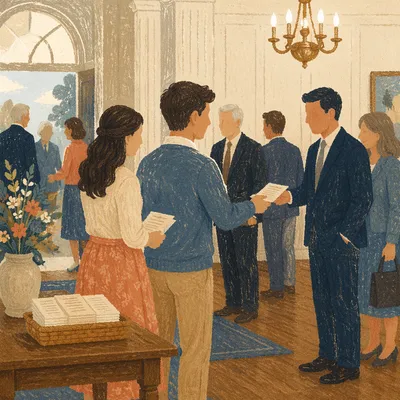 Young Married Couple Serving in Church Foyer