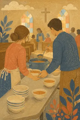 Young Married Couple Serving at Church