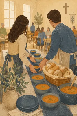 Young Married Couple Serving at Church