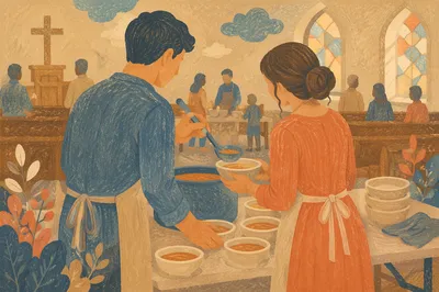 Young Married Couple Serving at Church