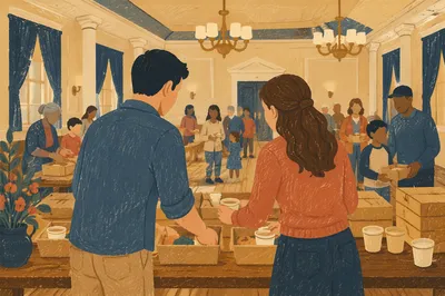 Young Married Couple Serving at Church